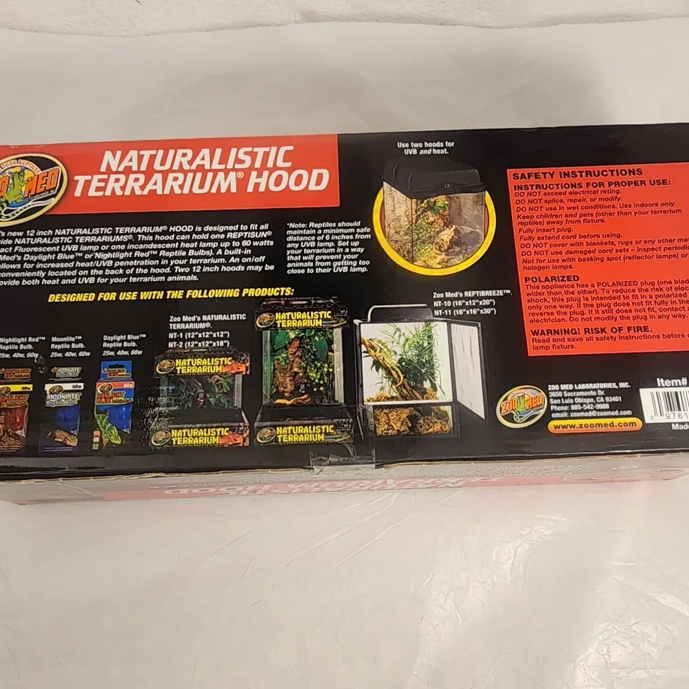 Zoo Med Naturalistic Terrarium Hood 12inch For 5.0 UVB,Heat and Daylight Lamps